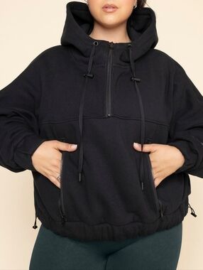 POPFLEX Half-Zip Oversized Hoodie In Black Size Medium
